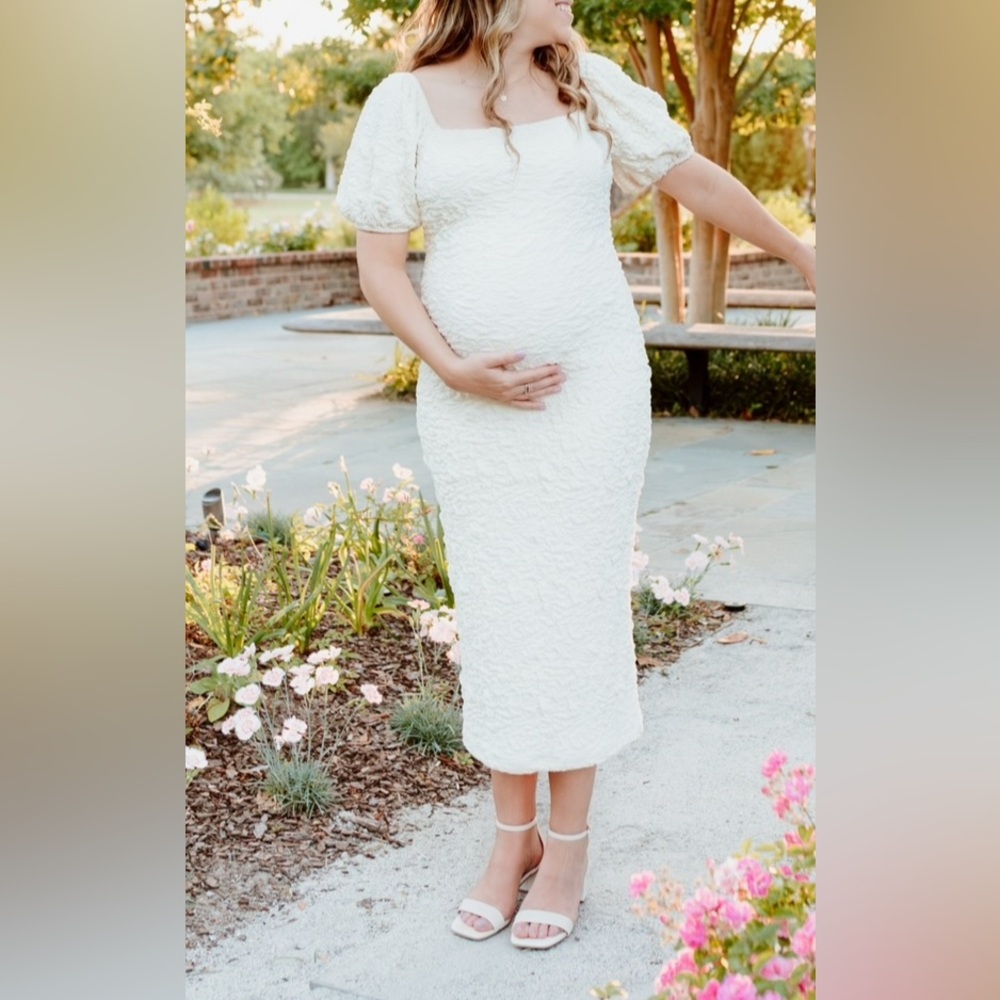 Worth Collective White Textured Midi Maternity Dress